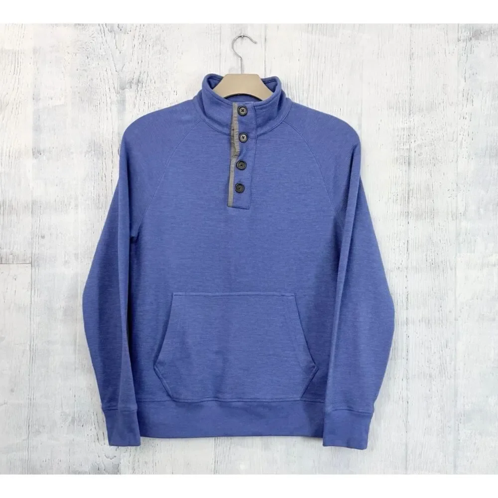 Banana Republic Men’s L 1/4 Button Pullover Textured Henley Sweater Blue Gray